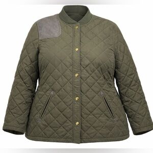Lauren Ralph Lauren Diamond‎ Quilted Lightweight Jacket 1X Green Casual Riding